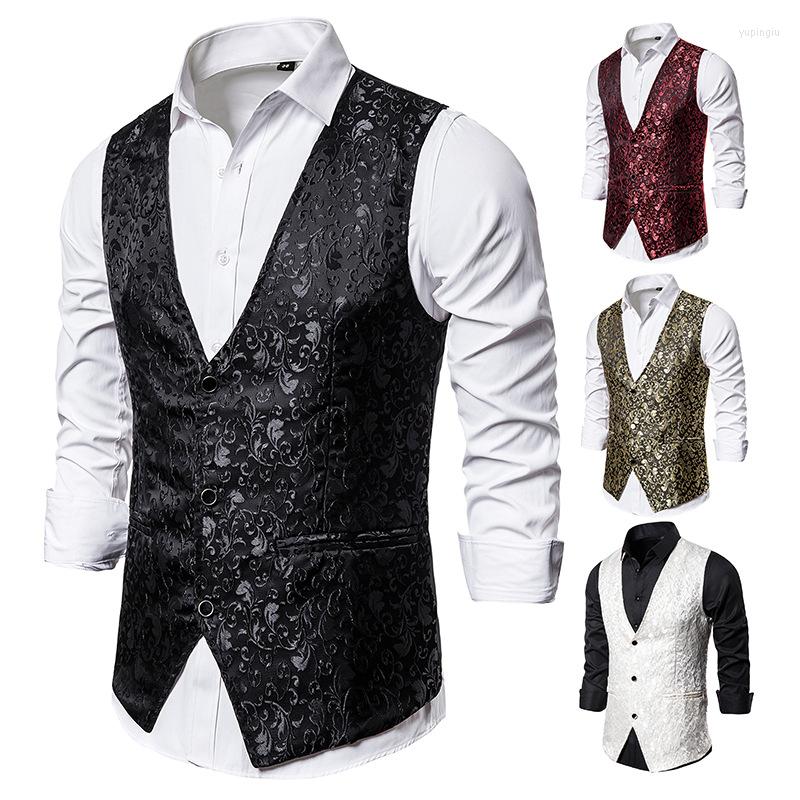 

Men' Vests Men Jacquard Paisley Printed Vest Sleeveless Jacket Coat Mens Formal Waistcoats Dress Suit Wedding Tuxedo Stage Costumes, Red