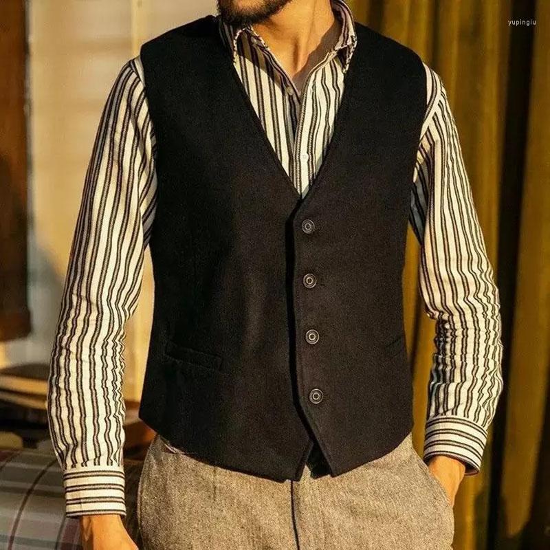 

Men' Vests Men' Vest Wool Blend V-Neck Slim Boutique Vintage Single Breasted Casual Groom Clothing, Black