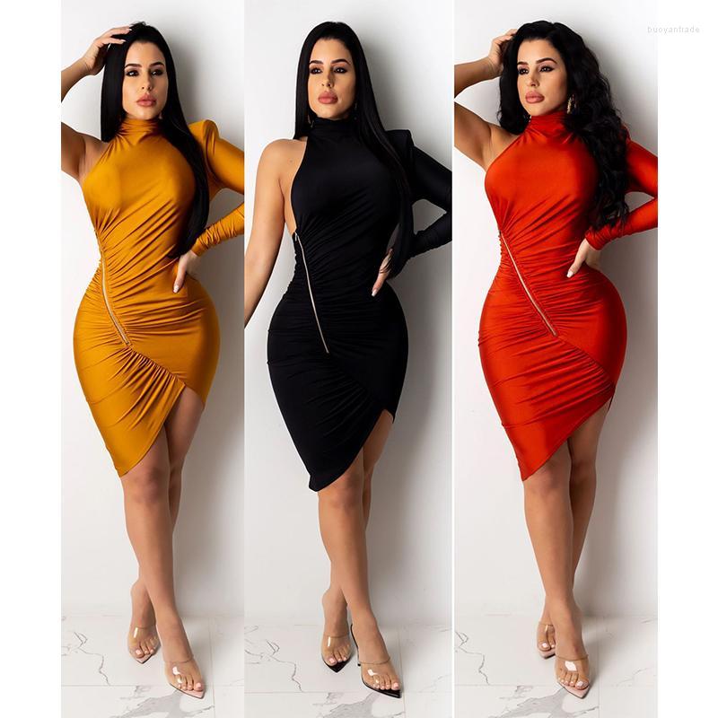 

Casual Dresses Womens Fashion Sexy Off Shoulder Zipper Pleated Dress For WomenCasual, Black