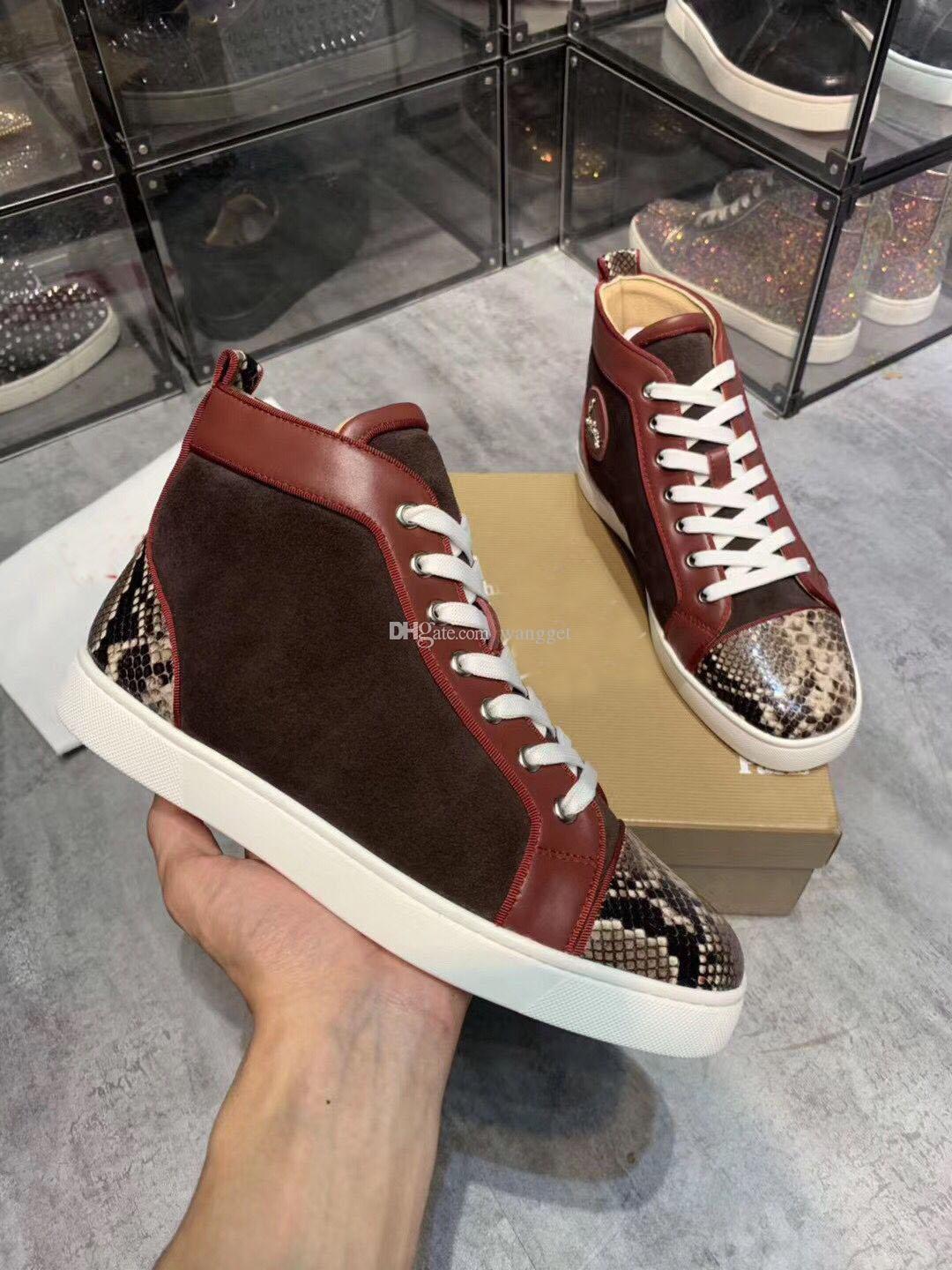 

Red Bottomed Christians Origianls Quality Brand Designs Men Sneakers Junior Pik Pik Spikes Orlato Men's Flat Genuine Leather Rviets Shoe VIB, As is shown in