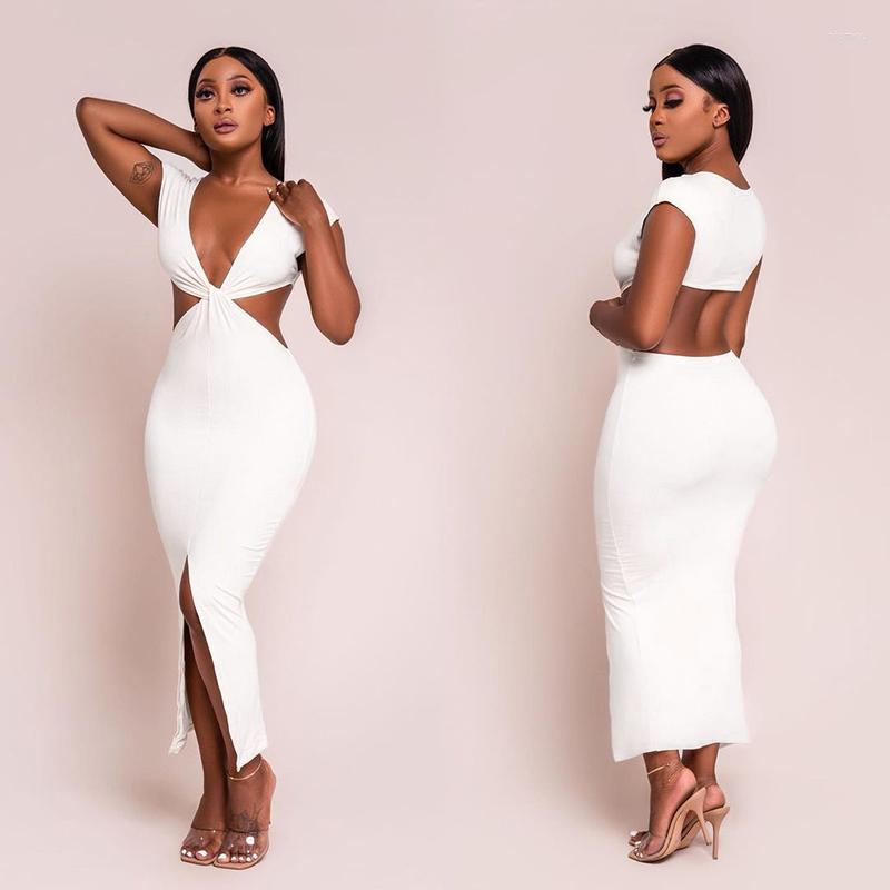 

Casual Dresses 2022 Sleeveless Backless Hollow Up Sexy Long Dress Summer Women Fashion Streetwear Outfits Solid Club Clothing Y2K White