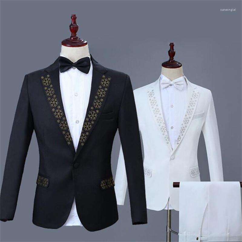 

Men' Suits Blazer Men Suit Set With Pants Mens Wedding Snow Drill Costume Singer Star Style Dance Stage Clothing Formal Dress