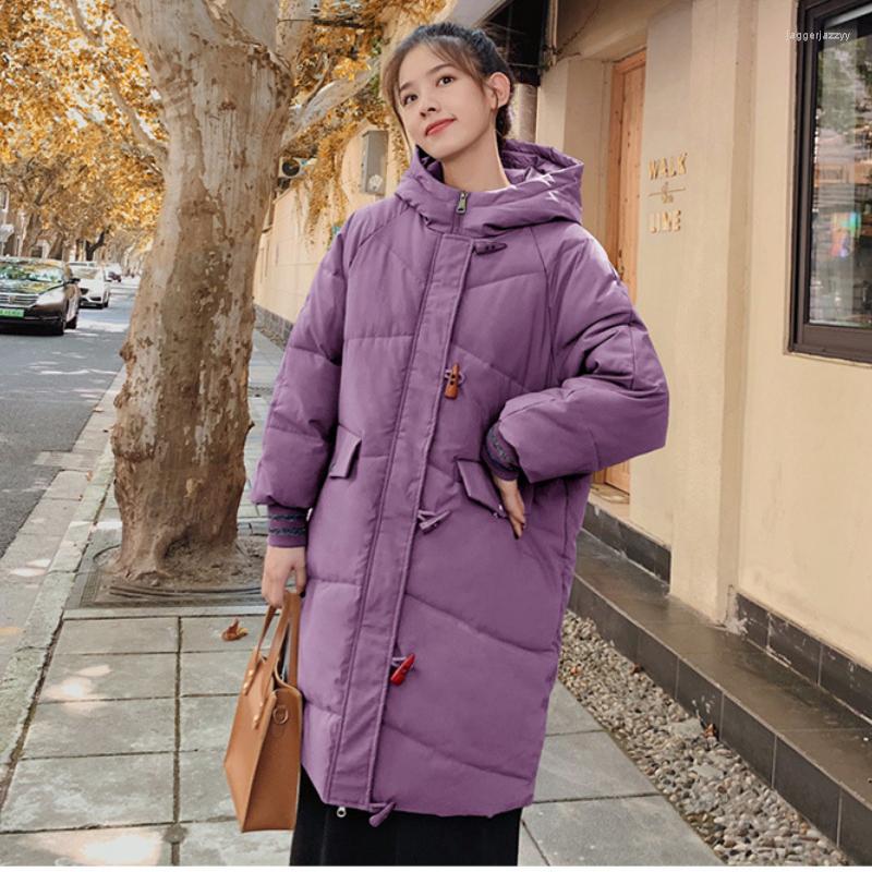 

Women's Trench Coats High Quality 2022 Women's Over-the-knee Long Winter Jacket Horn Quilted Down Cotton Parka Coat Women, Purple