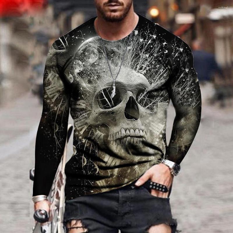 

Men's T Shirts European And American Men's Casual Sports 3D Skull Print T-shirt Street Trend Long-sleeved, Sm102-4