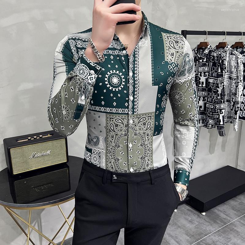 

Men's Casual Shirts Retro Korean Style Long Sleeved Men Floral Tops Spring Button Up Paisley Print Camisa Social Masculina Asian Size 6XL, 2840