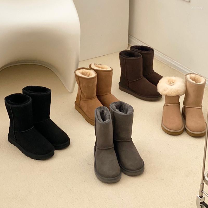 

Boots HQF UG Real Sheepskin Suede Leather Women Fashion Casual Winter Snow Natural Sheep Wool Fur Warm Shoes Flat Waterproof, Chocolate