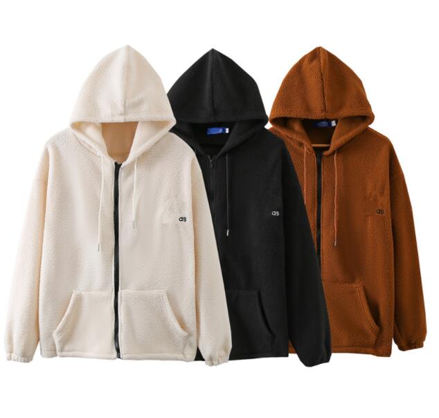 

Winter Warm Lamb Wool Hoodies for Mens Fluffy Fleece Fur Jacket Hooded Pullover Coat Fashion Streetwear Hoodie, Black red logo