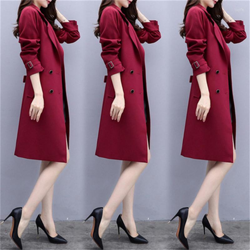 

Women's Trench Coats Fashion Spring Autumn Long Ladies Coat 2022 High Quality Double-breasted Womens Windbreaker Femme Slim Women, Black