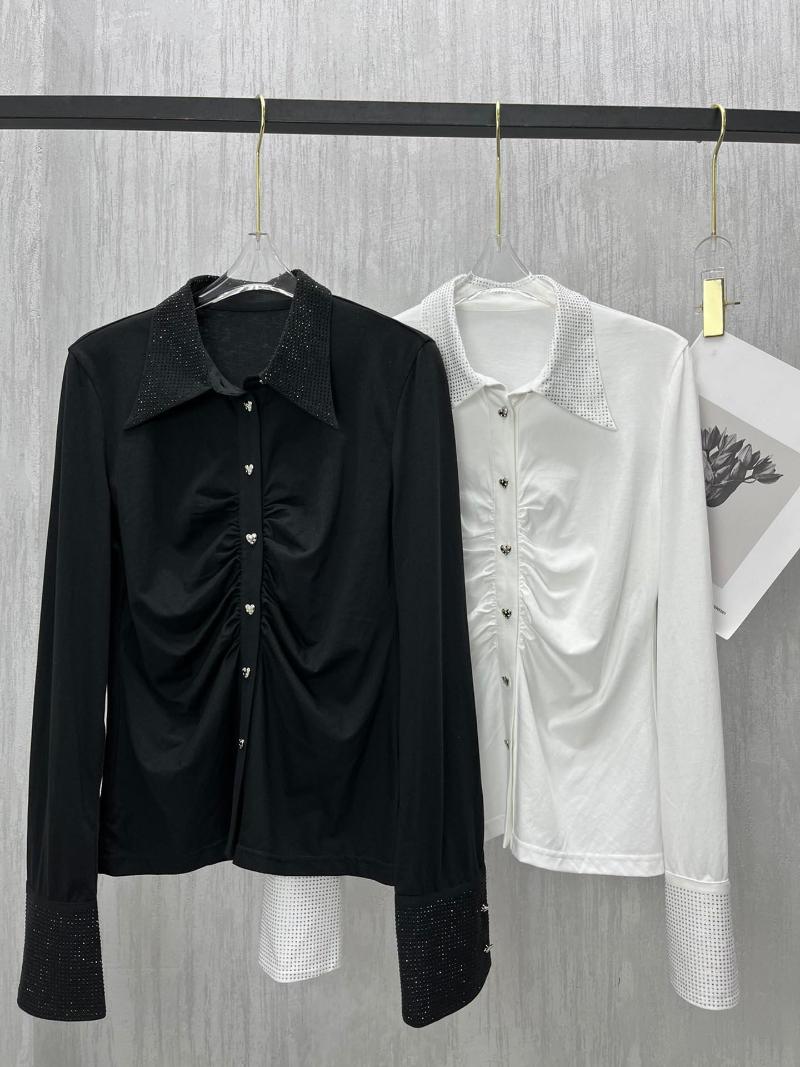 

Women' Blouses 2022 Women Fashion Long-sleeved Sexy Front Wrinkled Drill Shirt 0808