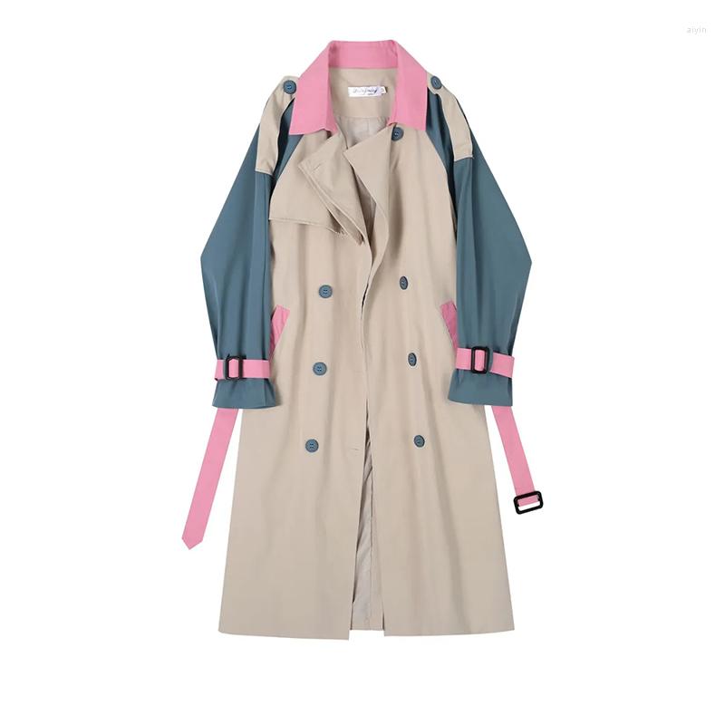 

Women's Trench Coats 2022 Korean Fashion Womens Long Windbreaker Overcoat Patchwork Double Breasted Lapel Straight Coat Trend Female, Pink
