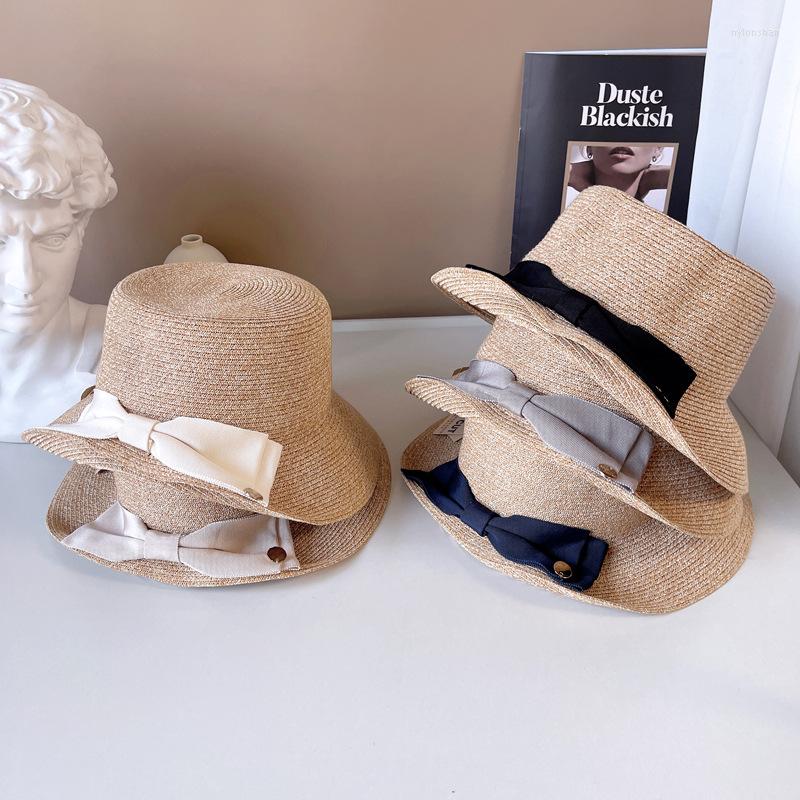 

Wide Brim Hats Women Straw Bow Tie Panama Roll Up Hat Belt Buckle Fedora Beach Sun UPF50 Foldable, Black