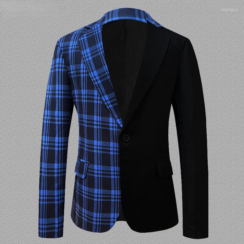 

Men's Suits Stylish Plaid Patchwrok Suit Jacket Men Notched Lapel One Button Casual Blazers Mens Party Prom Singer Cotume Homme, Pattern 4
