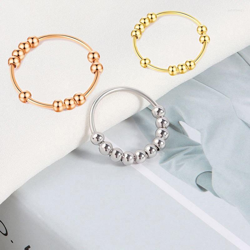 

Cluster Rings Rose Gold Stainless Steel Beads Anxiety Stress Relief Fidget For Women Men INS Simple Fashion Jewelry Gift