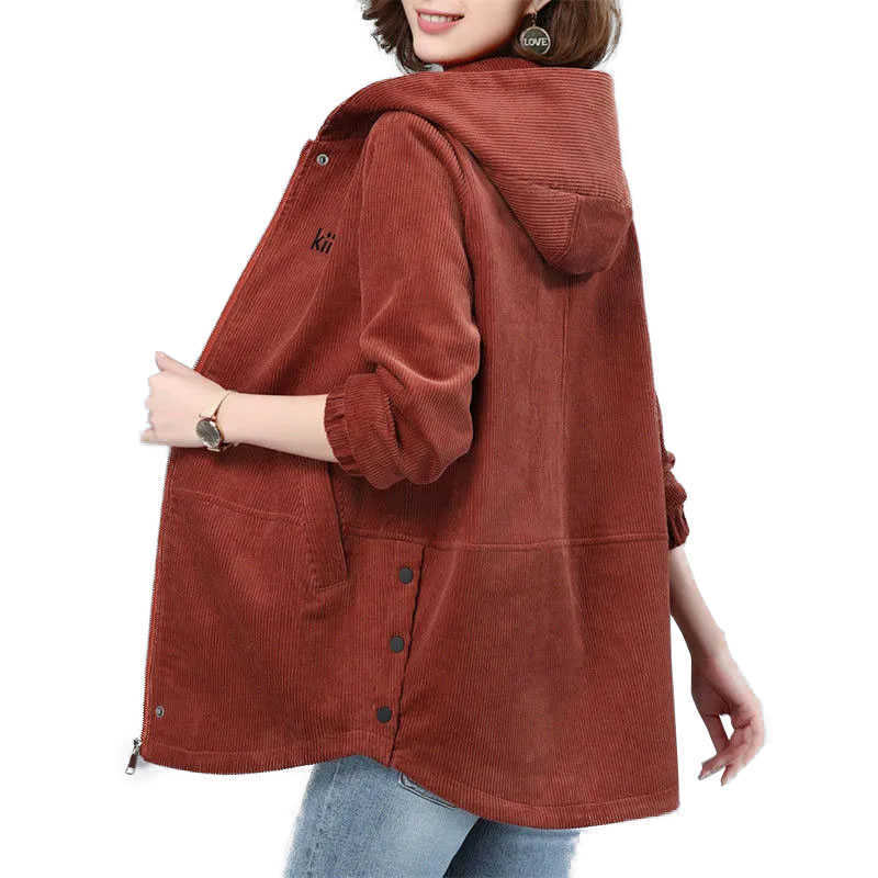 

Women's Jackets Mid-Length Windbreaker Women 2022 Spring And Autumn New Corduroy Jacket Thin Hooded 5XL Loose Casual Coat Female A33 T221008, Purple