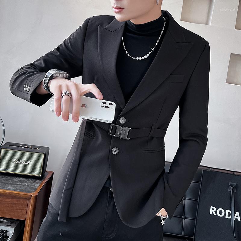 

Men's Suits White Elegant Mens Blazer Slim Fit With Belt Stylish Party Wear Smoking Jackets For Men 2022 Social Club Outfits Hunting Costume, Black