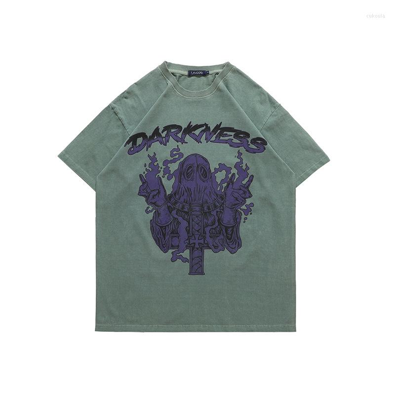 

Men's T Shirts Oversized T-Shirts Men Hip Hop Mask Ghost Graphic Print Punk Gothic Tshirt Streetwear Casual Cotton Short Sleeve Top Male, Green