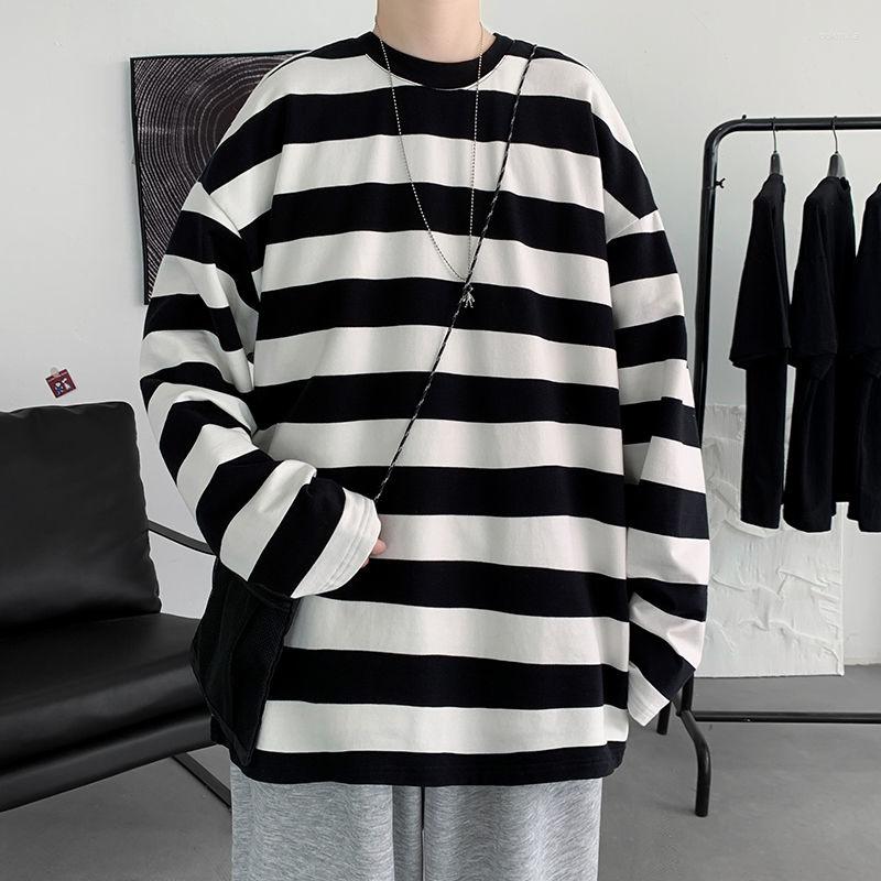 

Men's T Shirts Harajuku Striped For Men Oversized Tees 2022 Man Casual Long Sleeve Tshirt Woman Loose Pullovers Tops 5XL Hoodies, Black