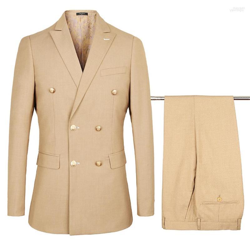 

Men' Suits Men' Khaki Men' 2 Piece Lapel Neck Double-breasted Bussiness High-end Suit For Wedding Groomsmen Jacket Slim Fit Men