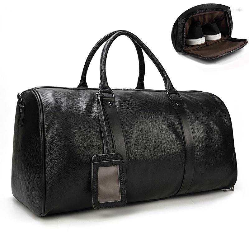 

Duffel Bags High Quality Hand Luggage Men Male Weekend Bag Business Man Natural Cow Skin Travel Waterproof Men's Leather Overnight, Bk1