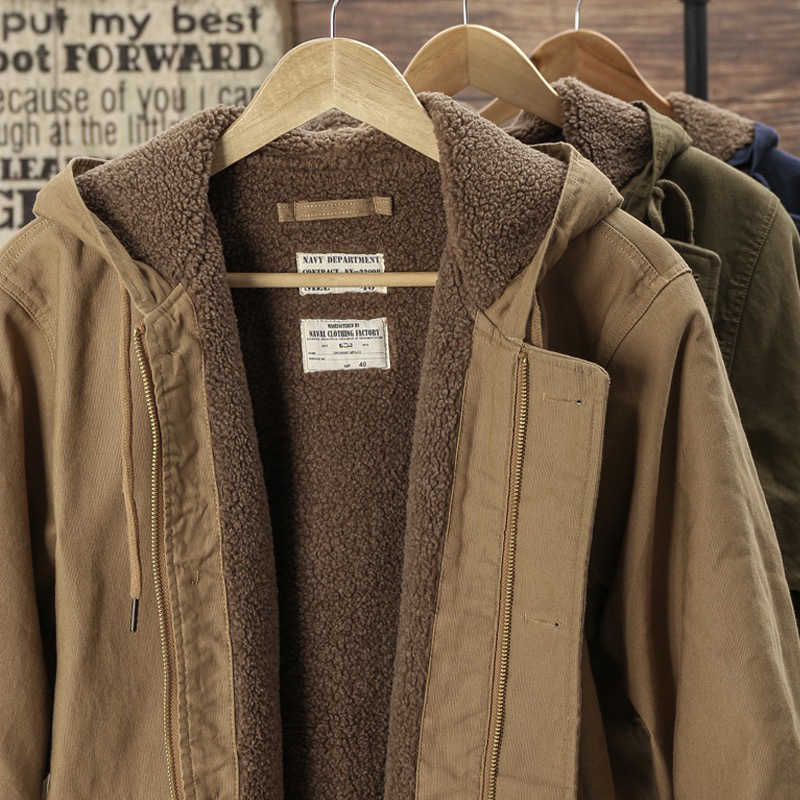 

Designer Jacket Vintage Winter Plush Thick Cotton Jacket mens Zip Hoodie Loose Warm Coat Flannel Shirts Couple Casual Sweatshirt, Army green