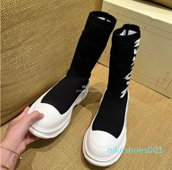

2022 boots platform shoes knitted alphabet flat jelly non-slip round toe rubber leather 35-41