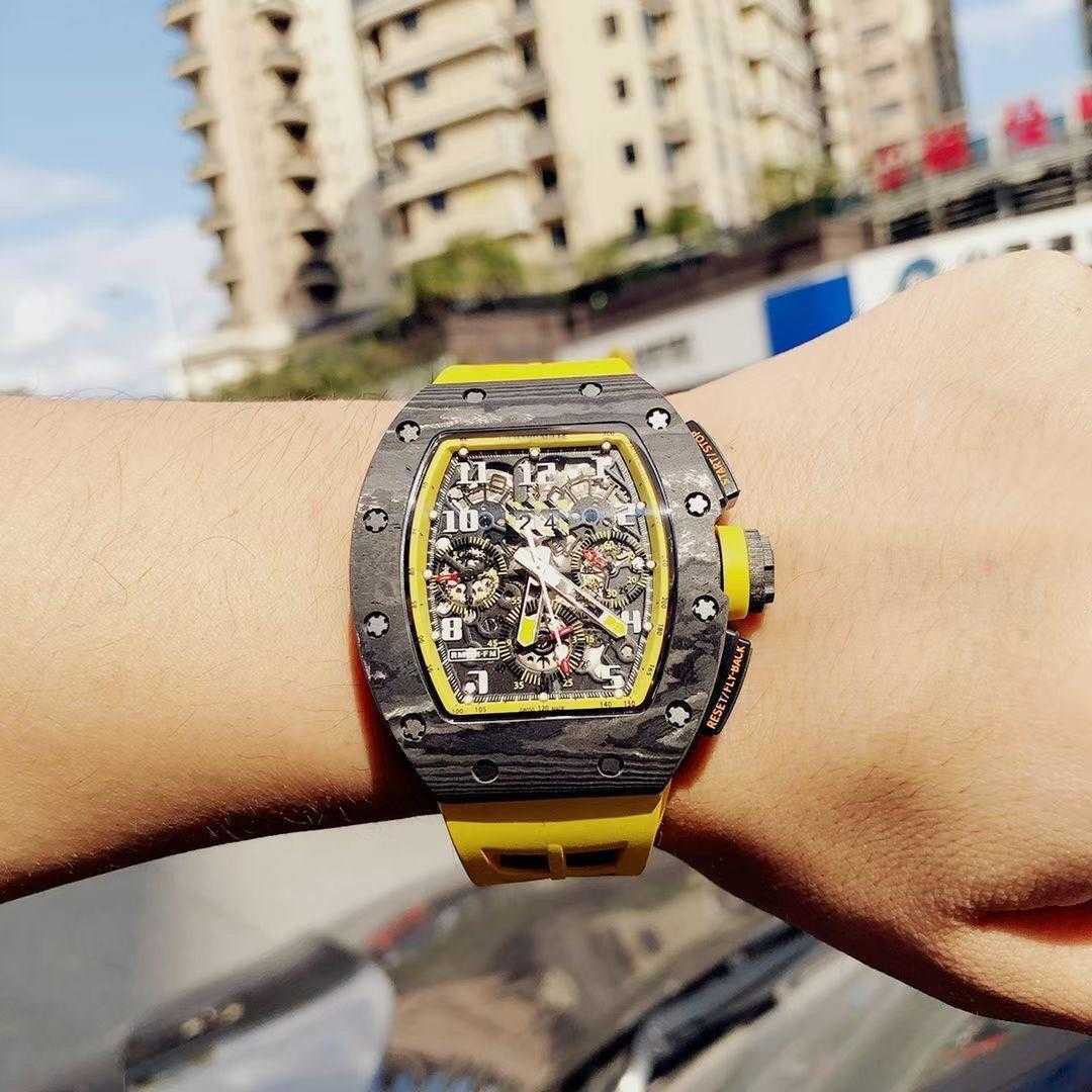 

Red Wine Barrel Fashion Richa Watch Rm11 Automatic Machine Milles Personality Men s Carbon Fiber, Black