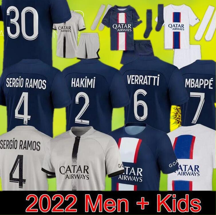 

PLAYER 30 10 MBAPPE 7 soccer jersey HAKIMI SERGIO RAMOS SANCHES psGS 22 23 Maillots football shirt 2022 2023 men kids kit sets uniform enfants, 22/23 kids away