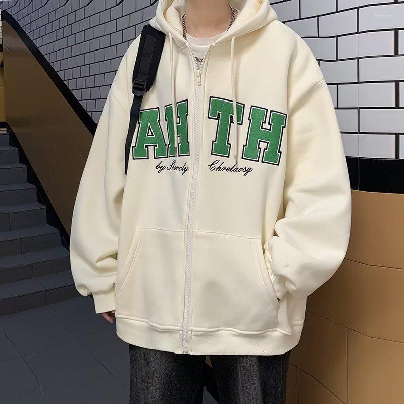 

Men's Hoodies 22 Men Zipper Harajuku Korean Streetwear Oversized Hooded Sweatshirts Fashion Letter Print Long Sleeve Coats
