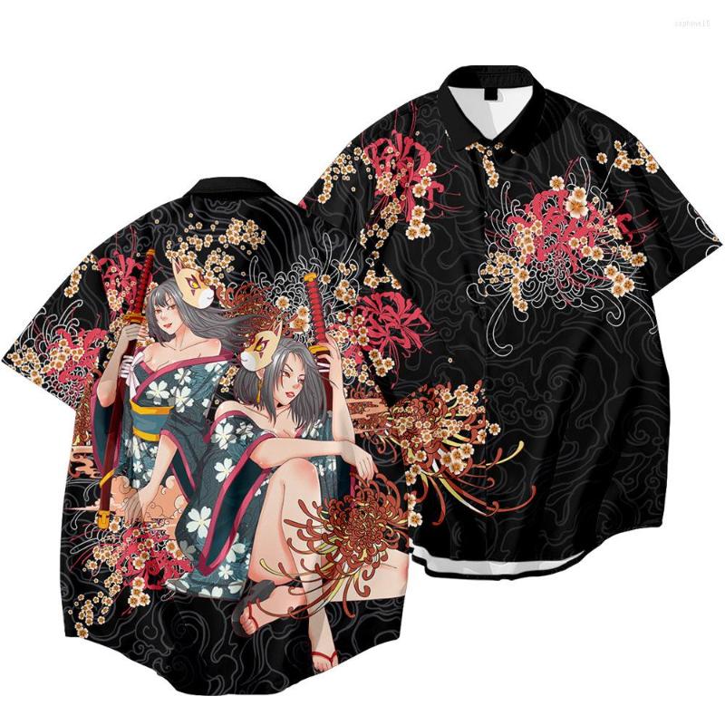 

Men' Casual Shirts Chinese Style Beauty Print Shirt 2022 Japanese Men Hawaiian Fashion Summer Short Sleeve Harajuku Black Mens Clothing