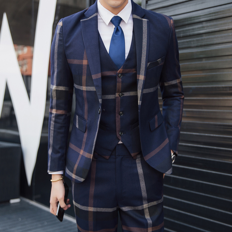

Men's Suits Blazers Coat Vest Pants Fashion Boutique Stripes Wedding Three Pieces Set Male Business Casual Blazers Jacket Trousers 221008, 2 pcs set blue