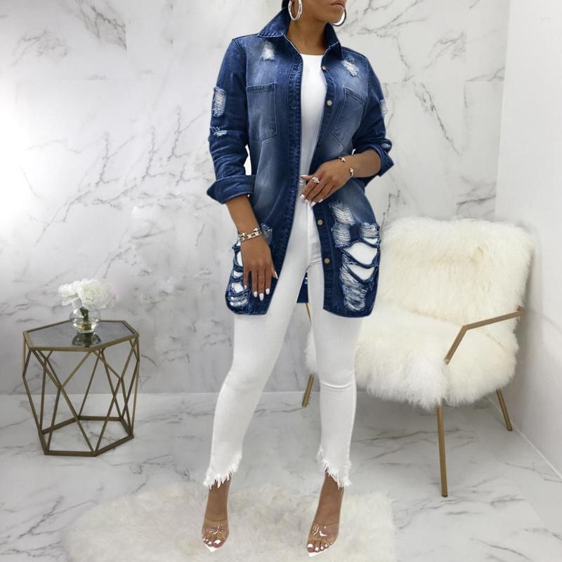 

Women' Jackets Denim Washed Blue Ripped Jeans Coat 2022 Thin Women Jacket Autumn Winter Casual Holes Female Collar Outwear, Black
