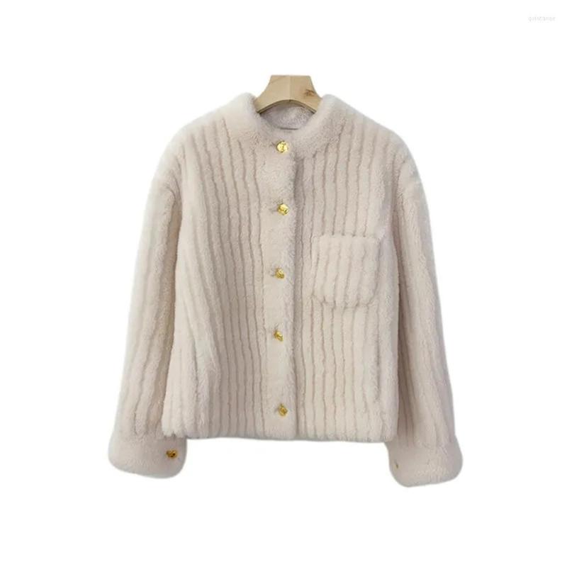 

Women' Fur Winter Jackets Women Coats Womens Double Faced Thick Warm Imitation Mink Fleece Lady Trendy Clothing Button, Beige