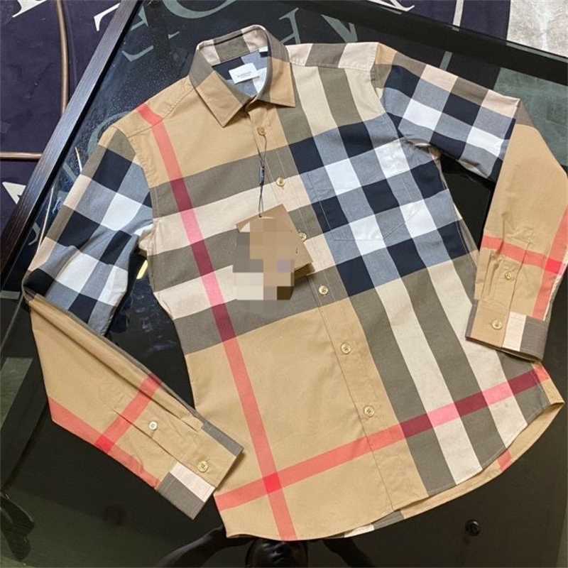 

Designe Burbrerys Mens Casual Shirts The highend version 3 is marked with a classic Plaid outside the shirt. same spring and autumn pure cotton plaid coat for men women, Beige