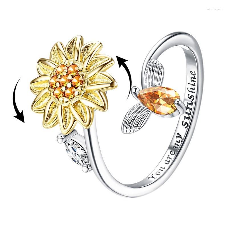 

Cluster Rings 2022 Creative Anxiety Ring Adjustable Sunflowers Daisy Zircon Fidget Spinner Jewelry For Women Teens Valentine's Day Gifts