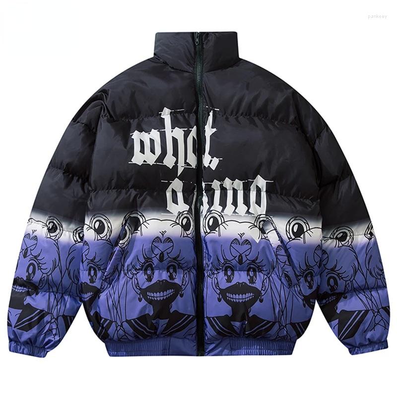 

Men's Down Anime Girl Printed Parkas Men Women Gradient Japanese Streetwear Jackets Mens Winter Stand Collar Oversizd Warm Parka Coats, Yellow