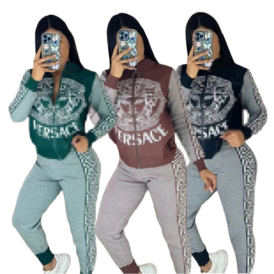 

2022 Designer Womens Tracksuits Two Piece Set Outfits Clothing Long Sleeve Cardigan Baseball Uniform Jogging Sport Suit Fashion Letter Print Sportswear K496, Brown
