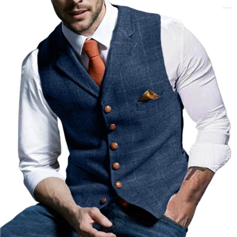 

Men's Vests Vintage Men Business Vest Turn-down Collar Sleeveless Punk Style Single-breasted Plus Size Formal All Match Slim, Blue