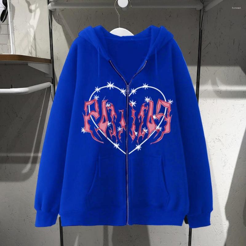 

Men' Hoodies Women Men Coat Loose Heart Print Long Sleeves Zipper Cardigan Keep Warm Unisex Elastic Cuff Autumn Hoodie For Daily Wear, Black