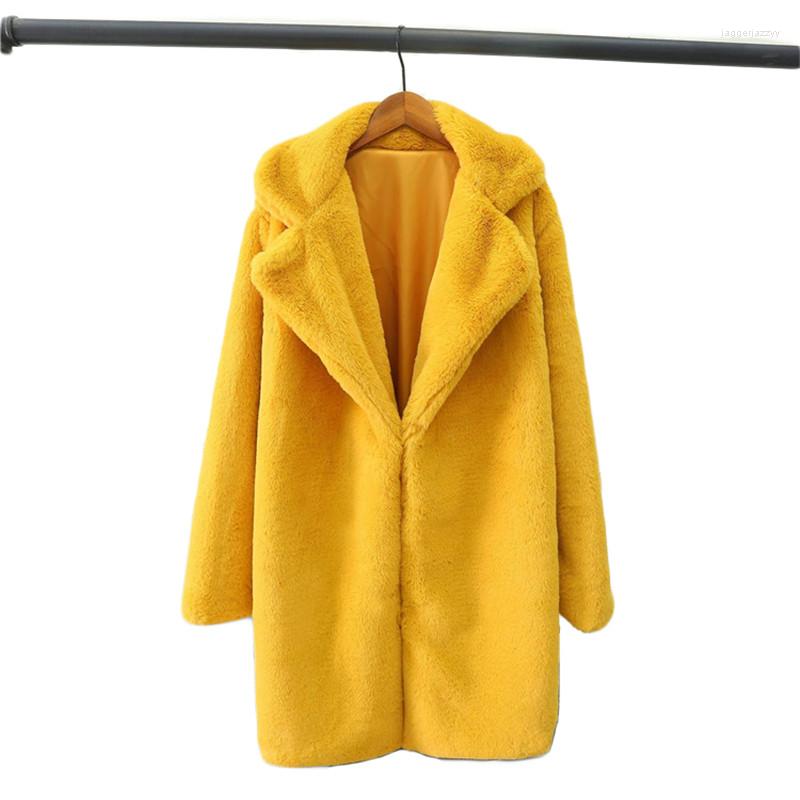 

Women' Fur Faux Coat Women Yellow 4XL Plus Size Loose 2022 Autumn Winter Fashion Gray Thick Warmth Jacket Feminina, Beige
