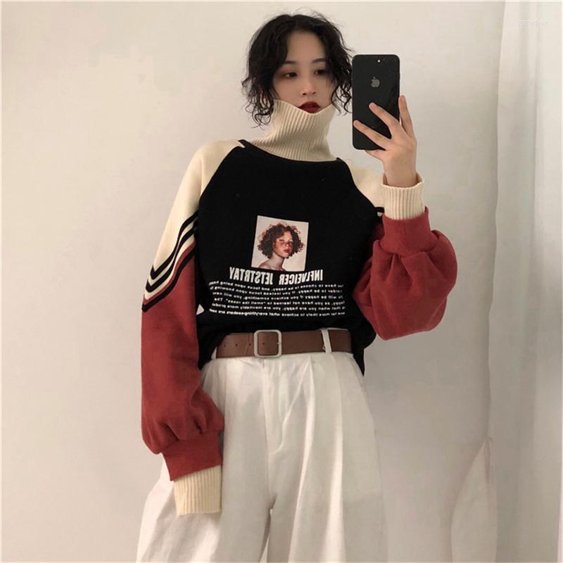 

Women's Hoodies 2022 Hoodie Sweatshirt Women Winter Oversized Tops Fashion Pattern Printed Pullover Autumn Turtleneck Clothing Warm, Navy blue