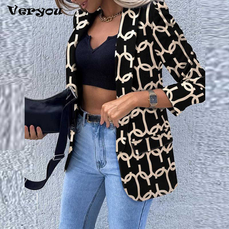 

Women's Jackets Vintage Black Printing Blazer Women Jacket High Street Fashion 2022 Spring Plus Size Elegant Office Lady Coat American Stylish T221008, 01