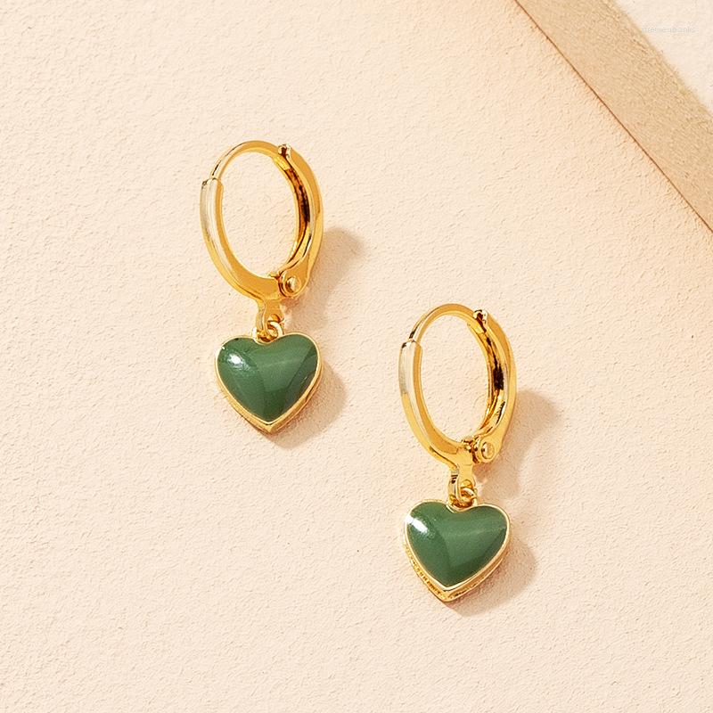 

Backs Earrings Romantic Green Heart-shaped Pendant Charming Ladies Wedding Gold Ear Clip Jewelry Fashion Party Accessories Gift