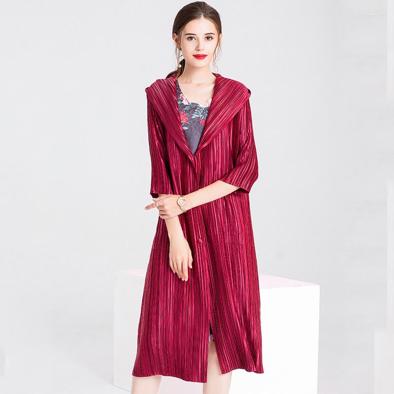 

Women's Trench Coats Women Pleated Fashion Solid Color Hooded Lady Long Jacket Coat, Black
