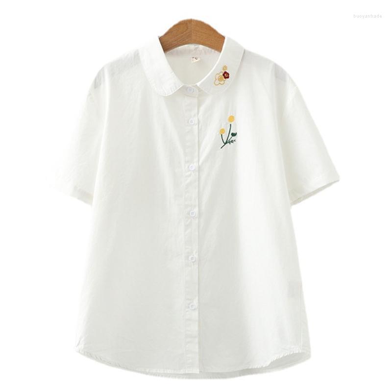 

Women' Blouses Women' & Shirts Women' Solid Blouse Cotton Short Sleeve Embroidery Tops Oversized Women Loose Casual Blusa, White