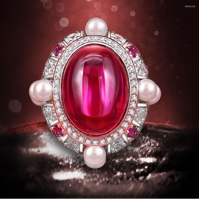 

Cluster Rings Vintage Solid 925 Sterling Silver Ruby Pearl Gemstone For Women Luxury Wedding Anniversary Fine Jewelry Ring Gift