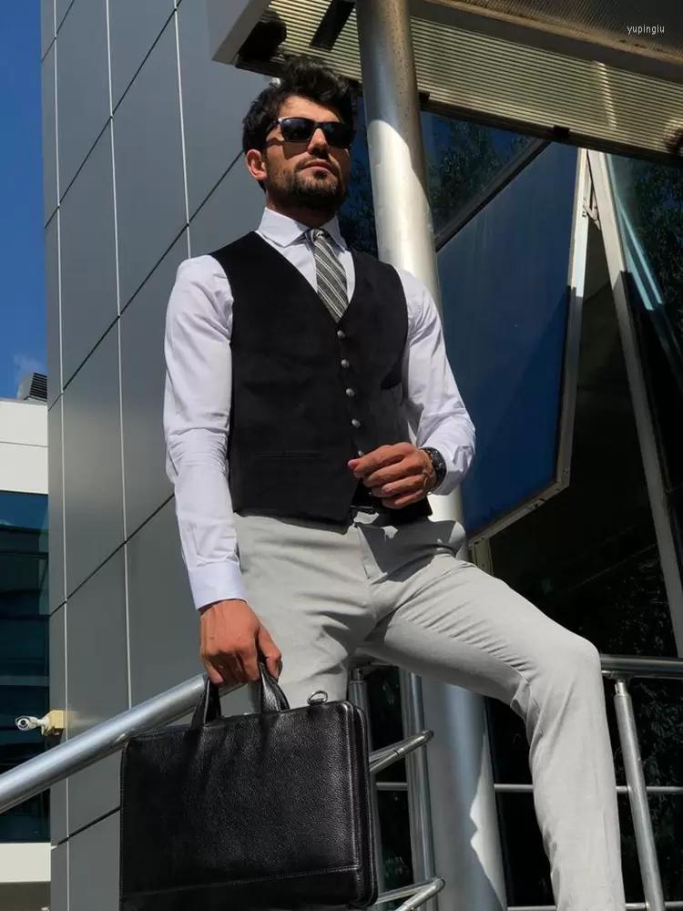 

Men' Vests Men' Vest Suede Suit Retro Western Denim Sleeveless Steampunk Slim Groom Wedding, Black