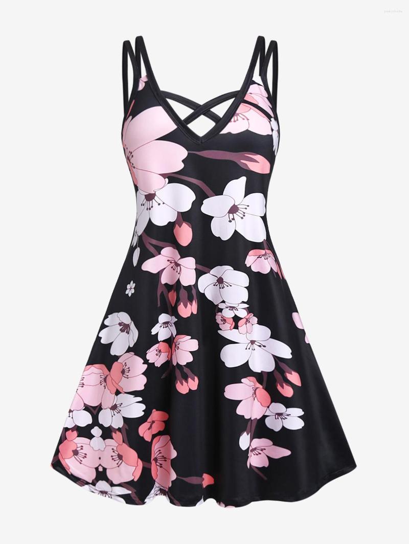 

Casual Dresses ROSEGAL Fashion V-Neck Crisscross Sundress 5x Mushroom Colorblock Heart Blossom Print Sleeveless Swing Dress Knee-Length, Black 02