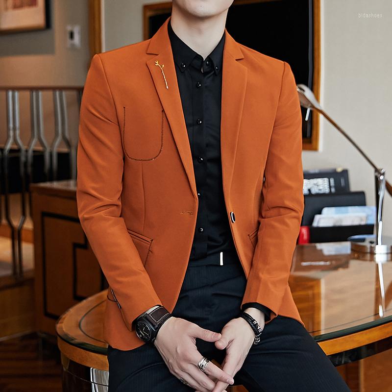 

Men's Suits 3 Solid Hombre Slim Fit Business Casual Vintage Mens Blazer Homme Orange Black One Button Suit Jacket -3xl