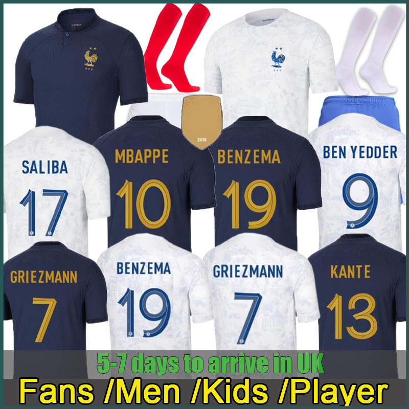 

22 23 MBAPPE BENZEMA GRIEZMANN French soccer jersey KANTE POGBA ZIDANE GIROUD MATUIDI Kimpembe VARANE PAVARO equipement Maillotde football shirt Men kids kit Set, 22 23 home player version patch