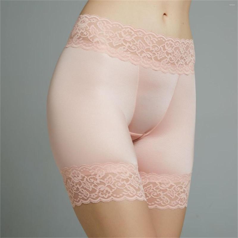 

Women's Panties Women Stretchy Mid Waist Safety Boxer Shorts Thigh Length Undershorts Lace Trimming Short Leggings Underwear, Black